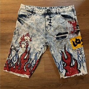 Graphic Flame Print Jean Shorts